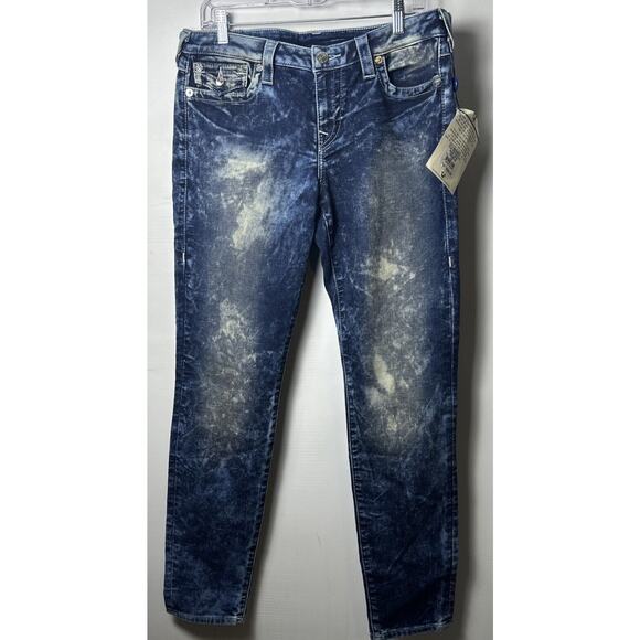 TRUE RELIGION Mens WFLPS Natural SN Blue Marble Skinny Jeans Size 33